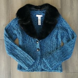Nine West Cardigan Sweater with Fur Collar